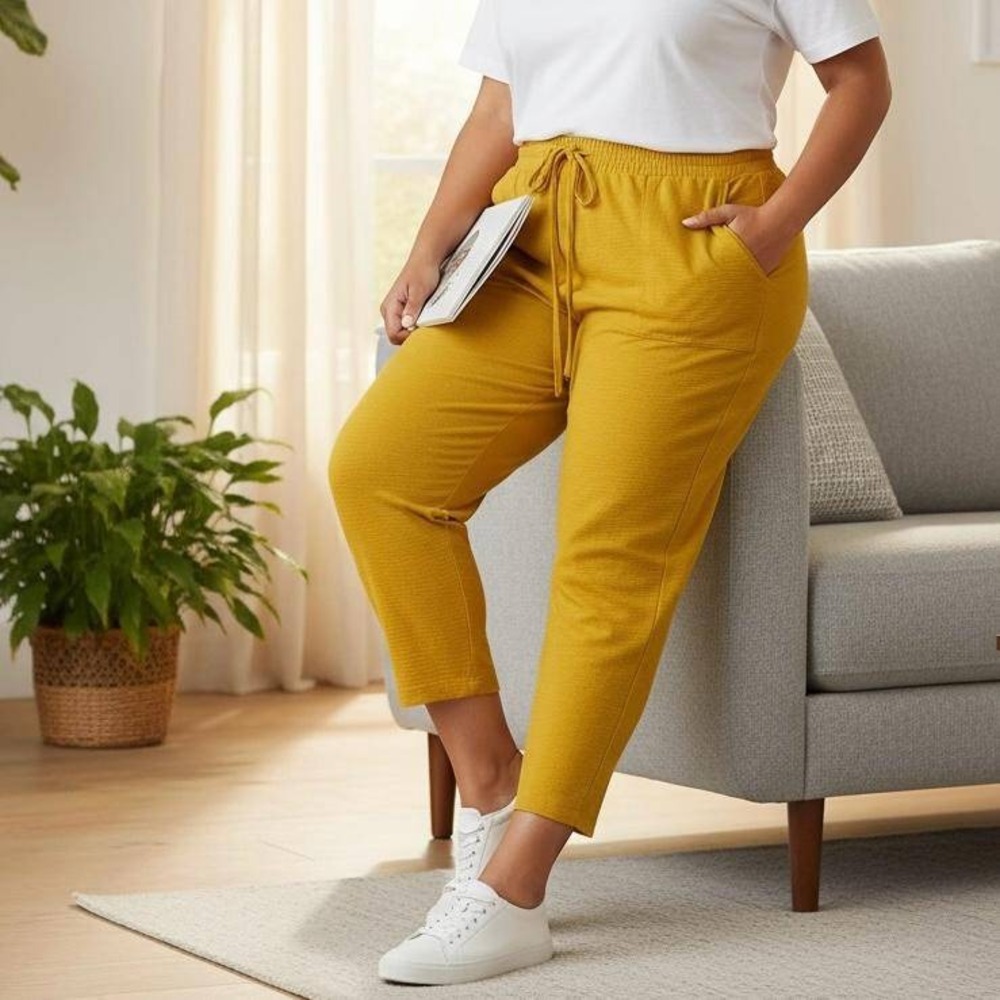 NYCC Pants Womens 3X Yellow‎ Pull On Pockets Elastic Waist Lightweight Lounge